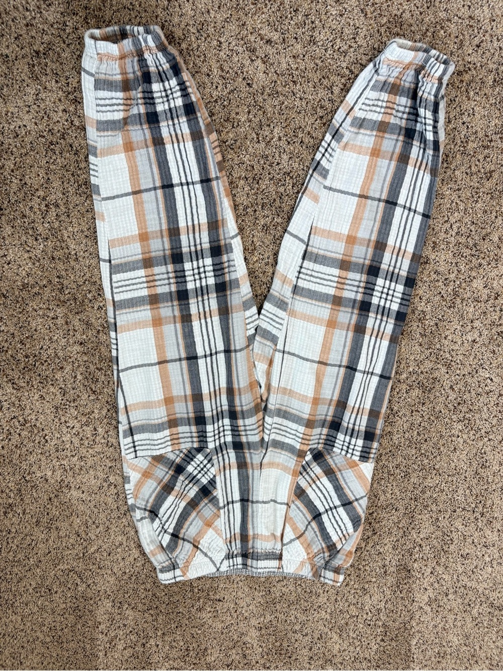 American Eagle Outfitters Plaid Track Joggers in White, Tan & Black